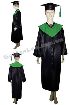 Зображення Мантія випускника чорна з зеленим коміром